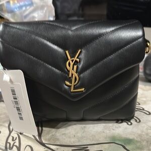 Yves Saint Laurent Black Crossbody Bag with Chevron Quilting